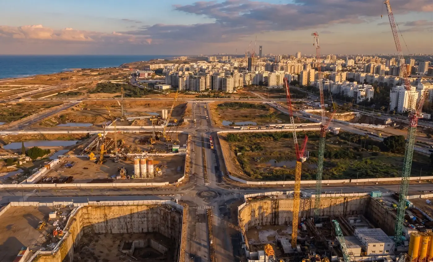 מבט אווירי על מתחם אשכול בבנייה, ינואר 2026